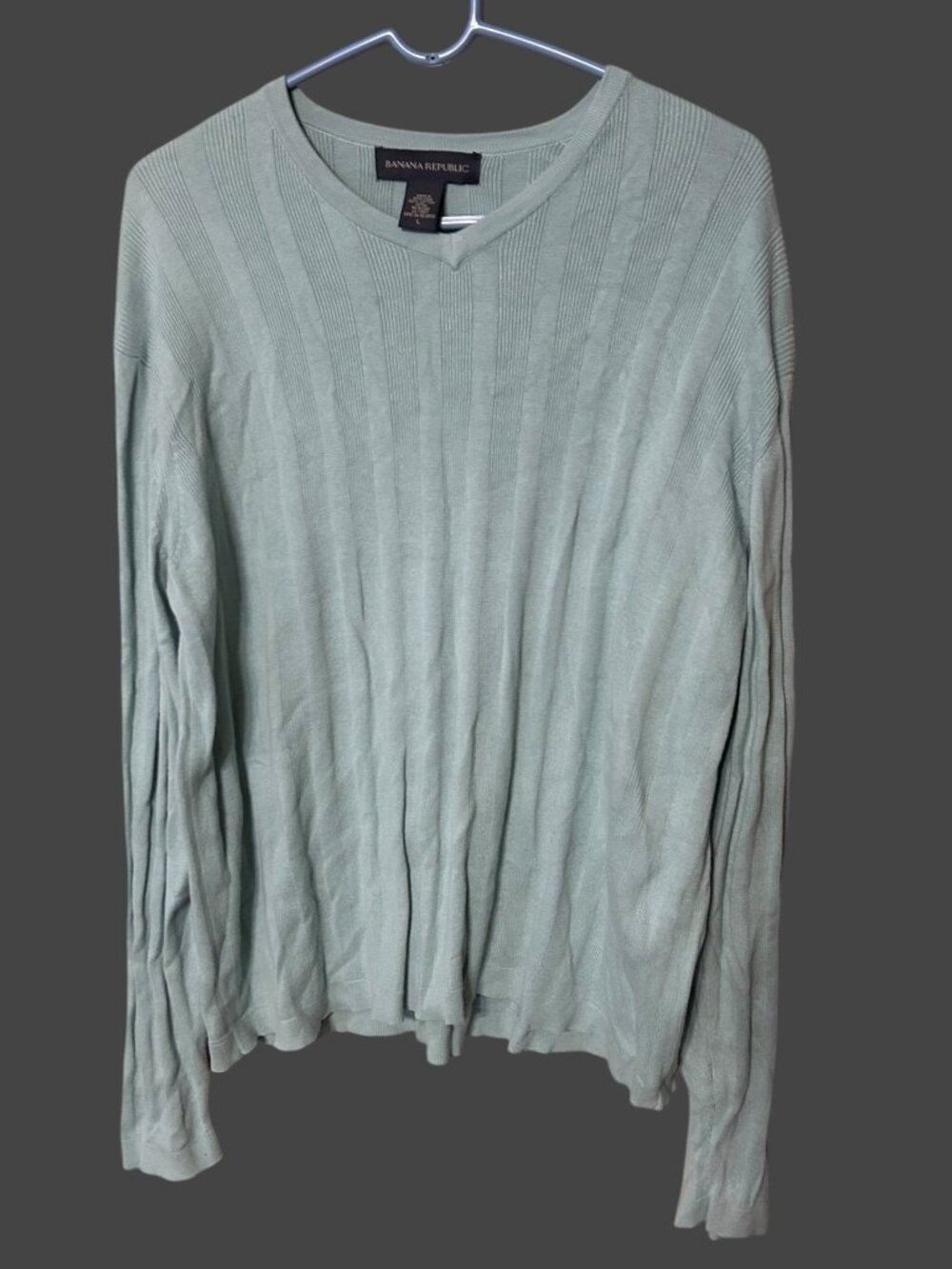 Banana Republic Light Sage Green Lightweight Cotton Ribbed V-Neck Sweater Women'
